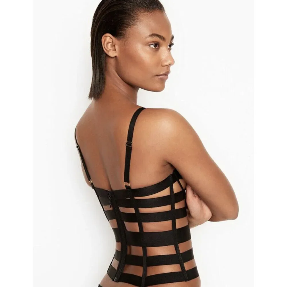 Victoria's Secret Very Sexy Bondage Corset Strappy Banded Black‎ Sz XS